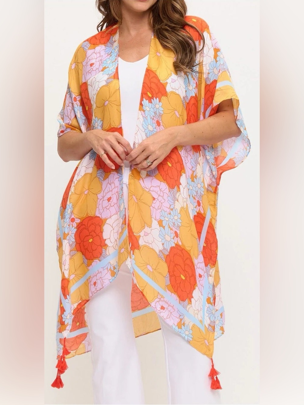 Do everything in love Floral Orange & Yellow Kimono Cover-Up